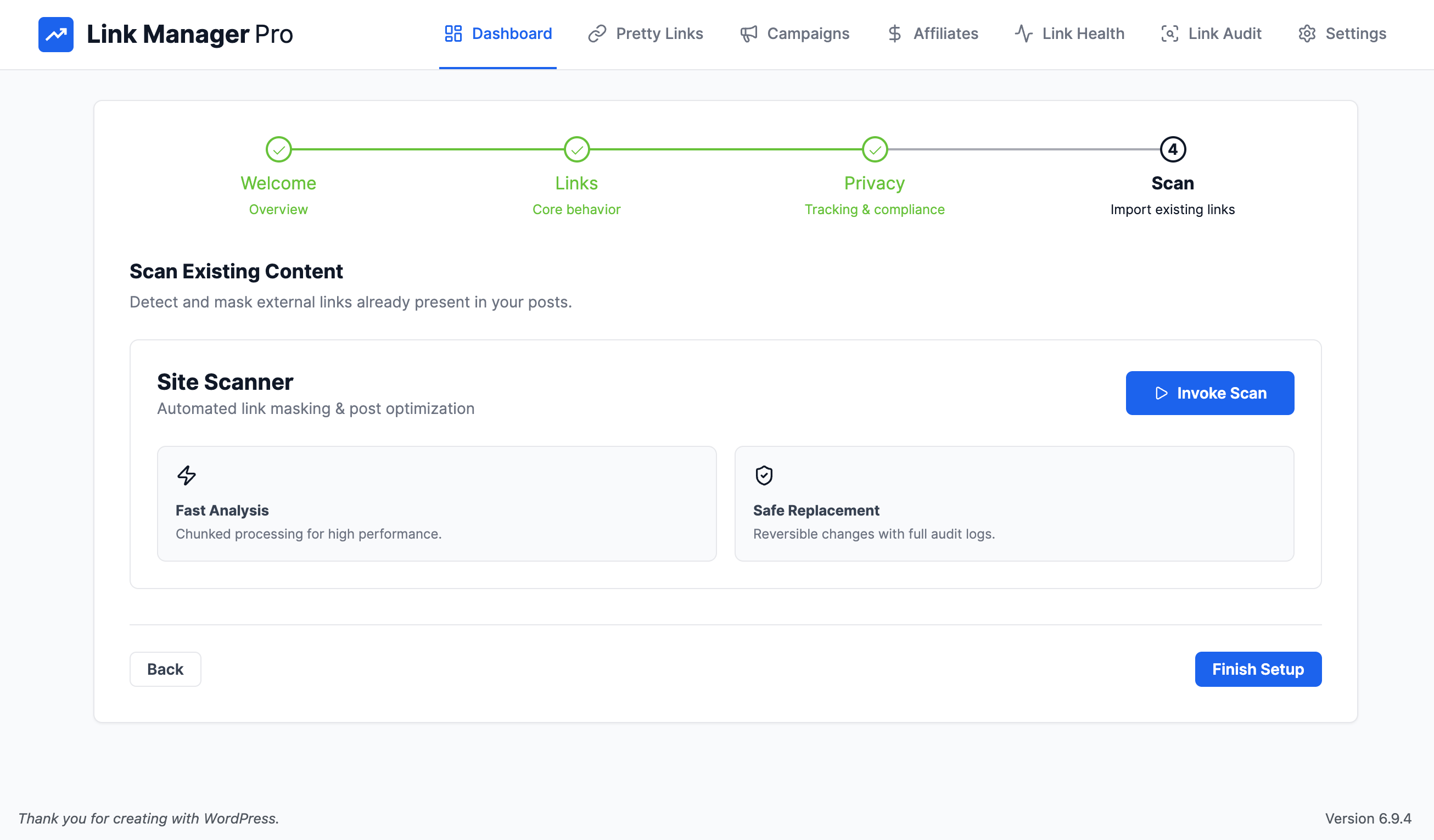 Link Manager Pro site scan detecting and masking external links